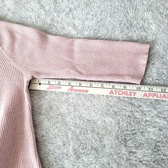 Lauren Michelle Sweater Women Large Pink 3/4 Sleeve Ribbed Beaded Western - Picture 7 of 9